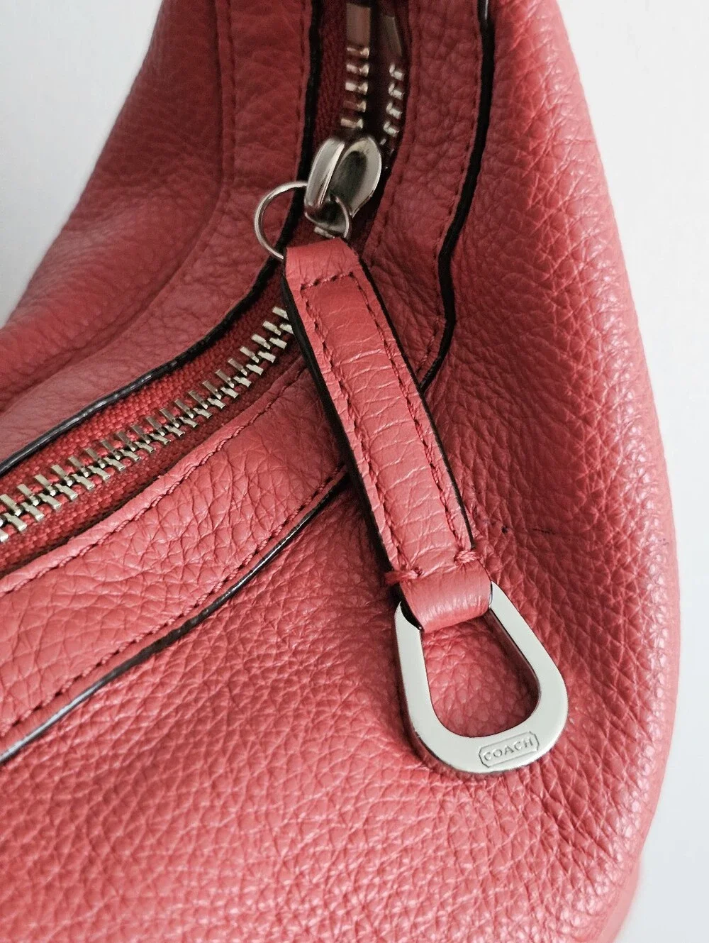 Coach Avery F23960 Coral Pebbled Leather Medium Hobo Shoulder Bag Tassel Hangtag